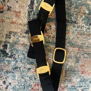 Salvatore Ferragamo Black Belt with Gold Accents- vintage